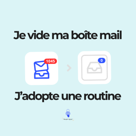 Un chiffre s'affiche sur l'enveloppe et indique un nombre de mails à 4 chiffres. Conseil d'adopter une routine pour vider sa boite