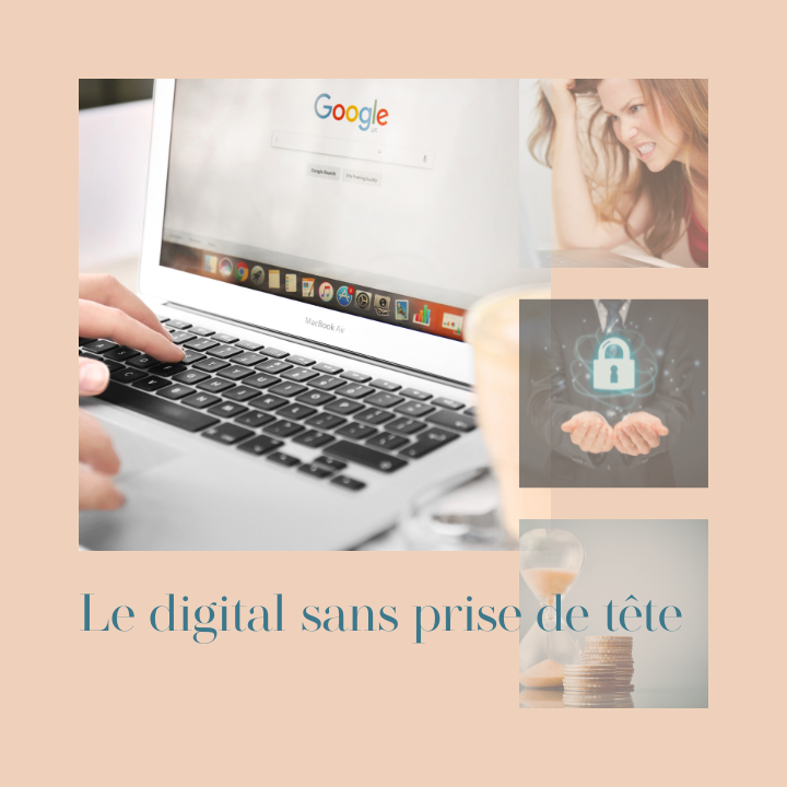 Un ordinateur portable sur une table avec des symboles de sécurité et de temps.