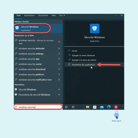 Vue de l'application Sécurité Windows dans la page des paramètres
