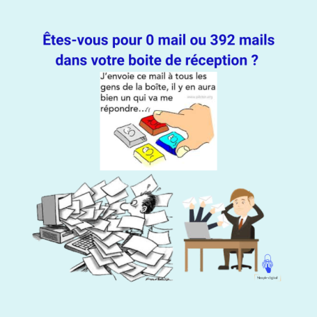 0 mail Le sujet se demande s'il préfère une boite de réception "O mail" ou "392 mails". Il se tient la tête devant un tel flux de courriels.
